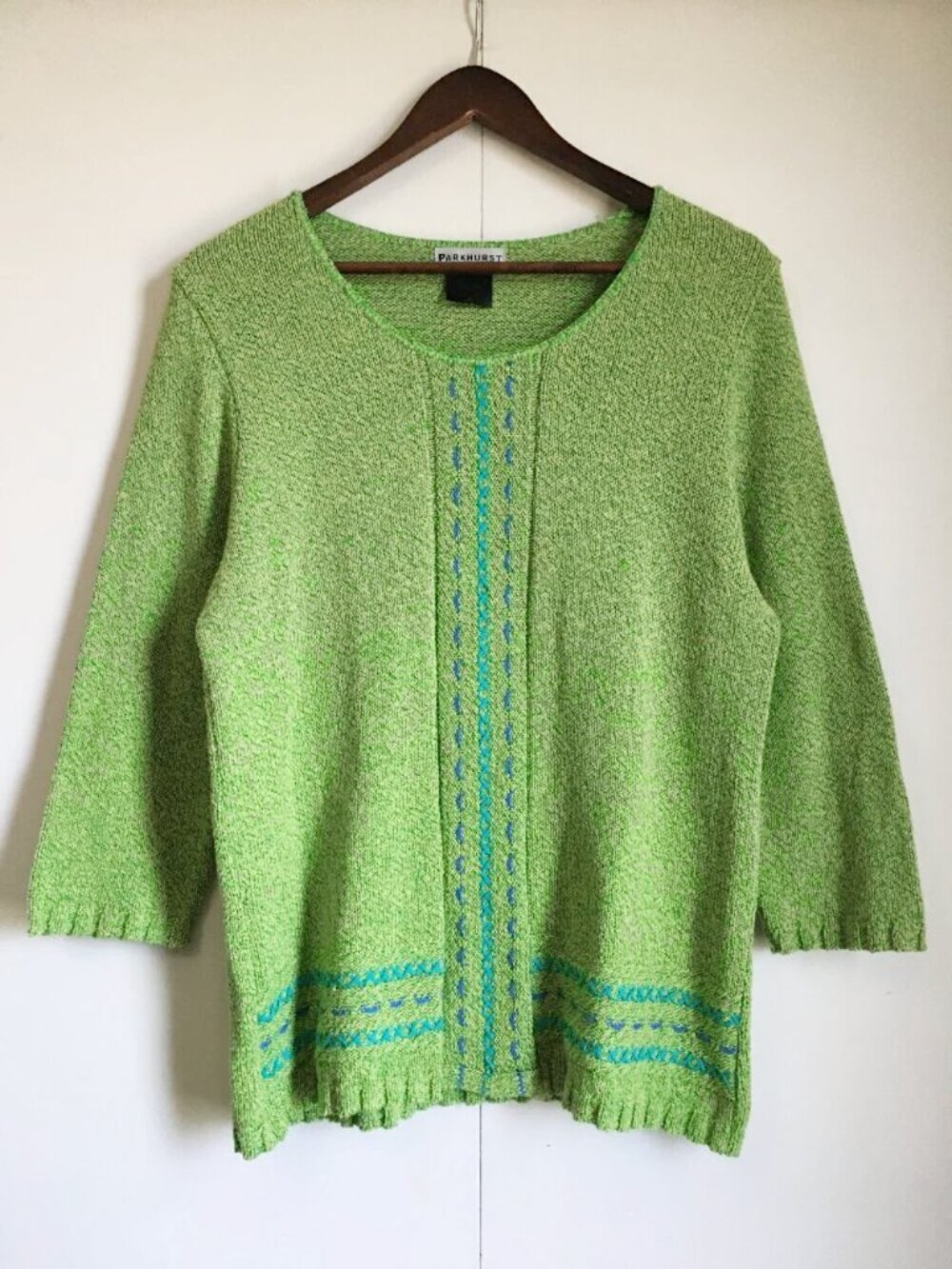 Vintage Y2k/90s Parkhurst Kiwi Green Stitchwork Knit Sweater - L